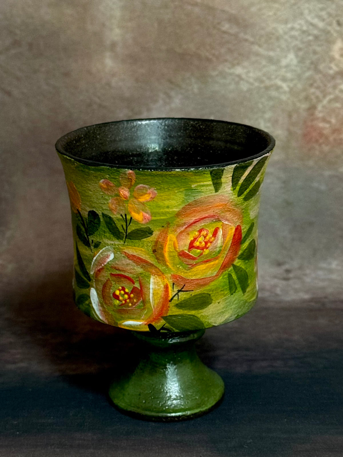 Verdant Bloom & Vintage Brushstroke Straight Pedestal Cup