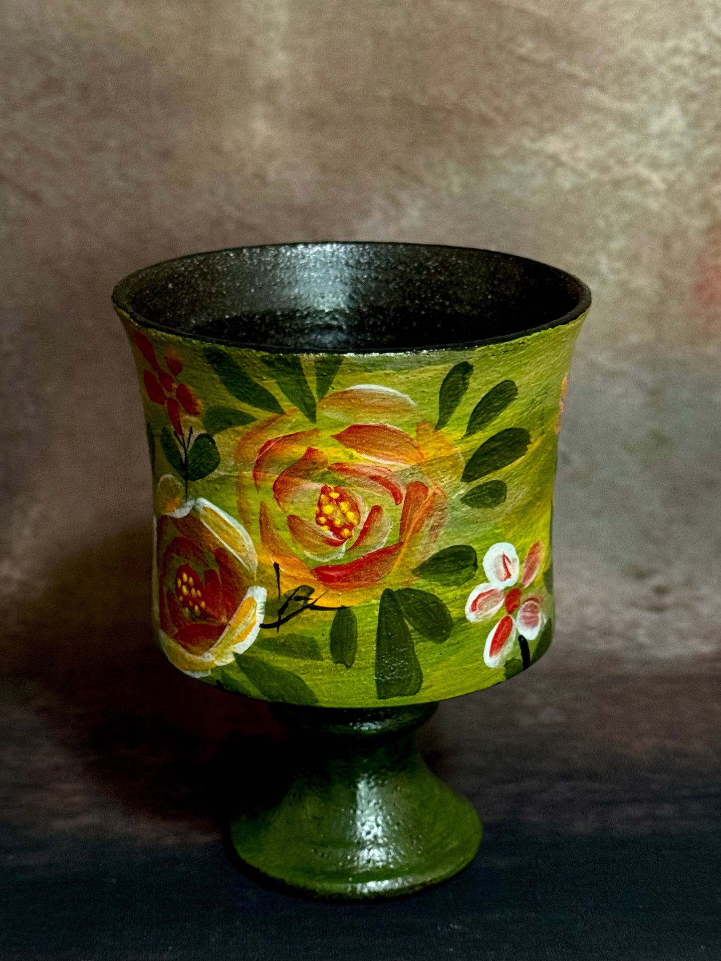 Verdant Bloom & Vintage Brushstroke Straight Pedestal Cup