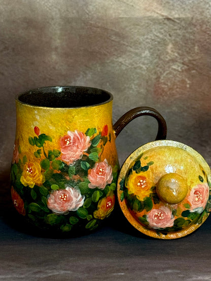 Evening Glow & Impressionist Rose Lidded Mug