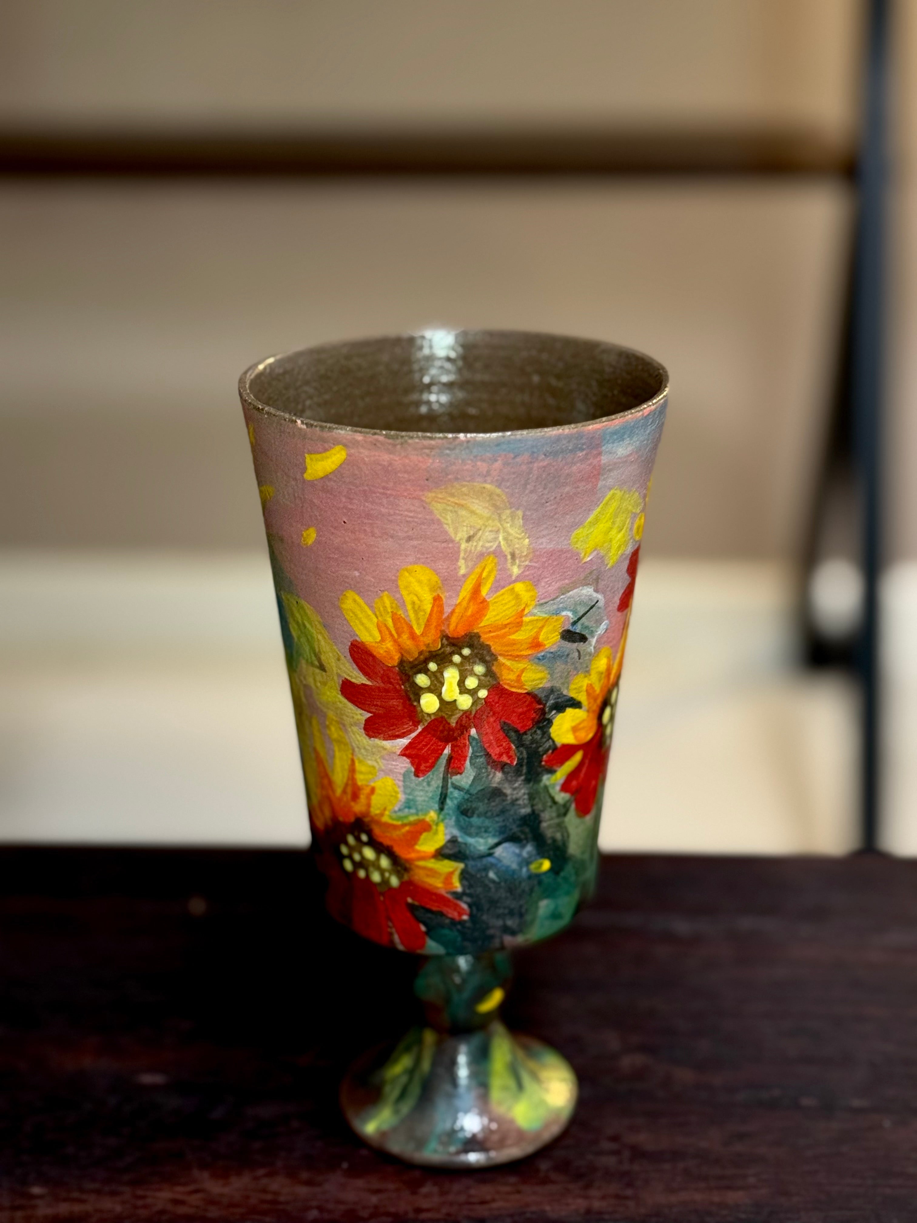 Vintage Oil Painting Style Sunflower Goblet