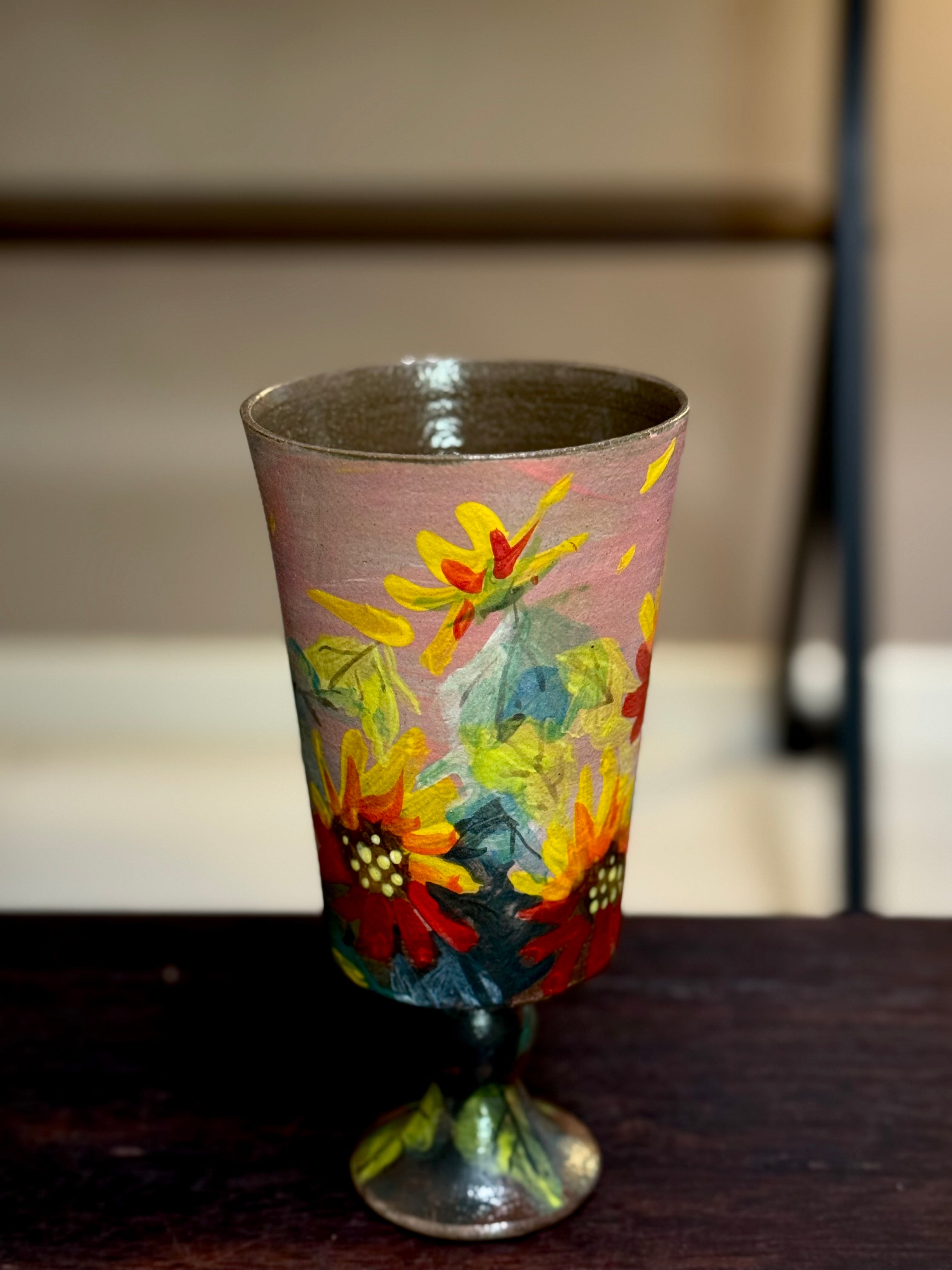 Vintage Oil Painting Style Sunflower Goblet