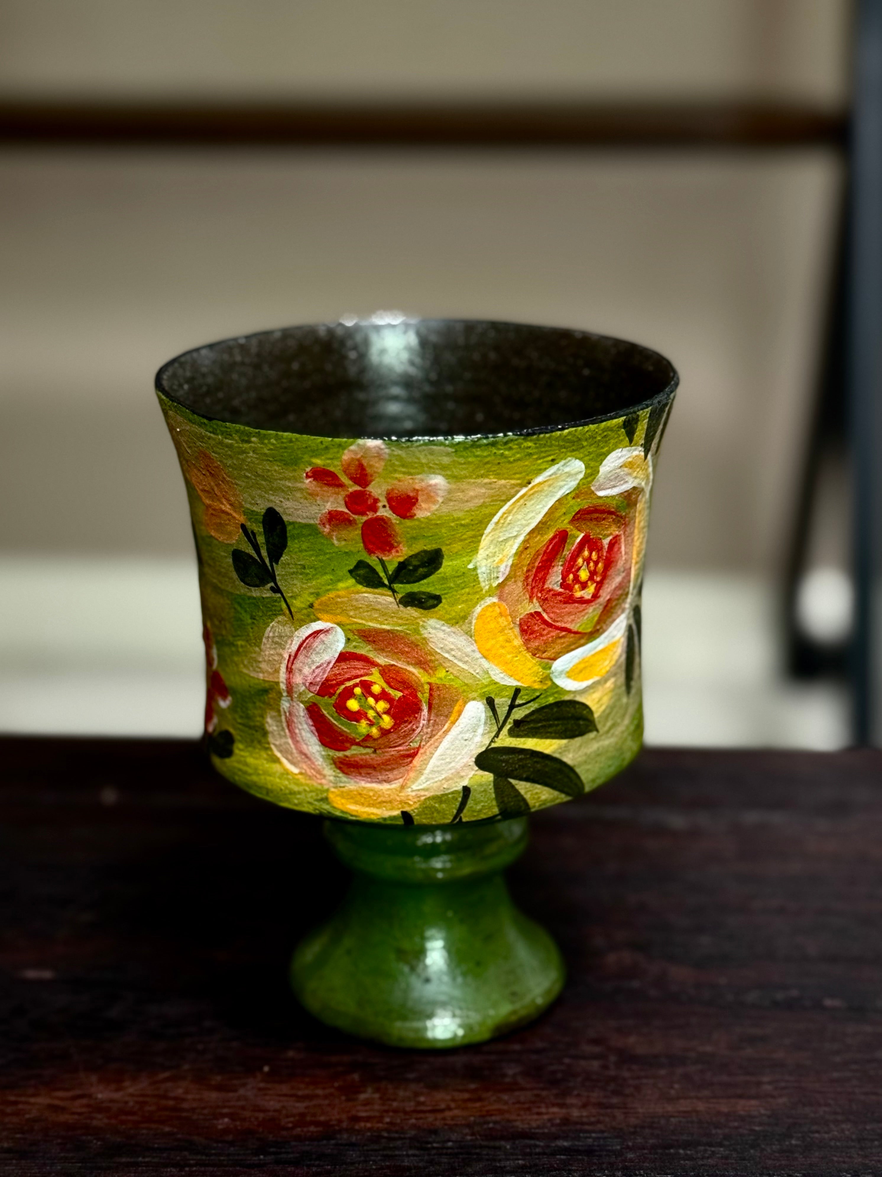 Vintage Oil Painting Green Rose Straight Small Goblet