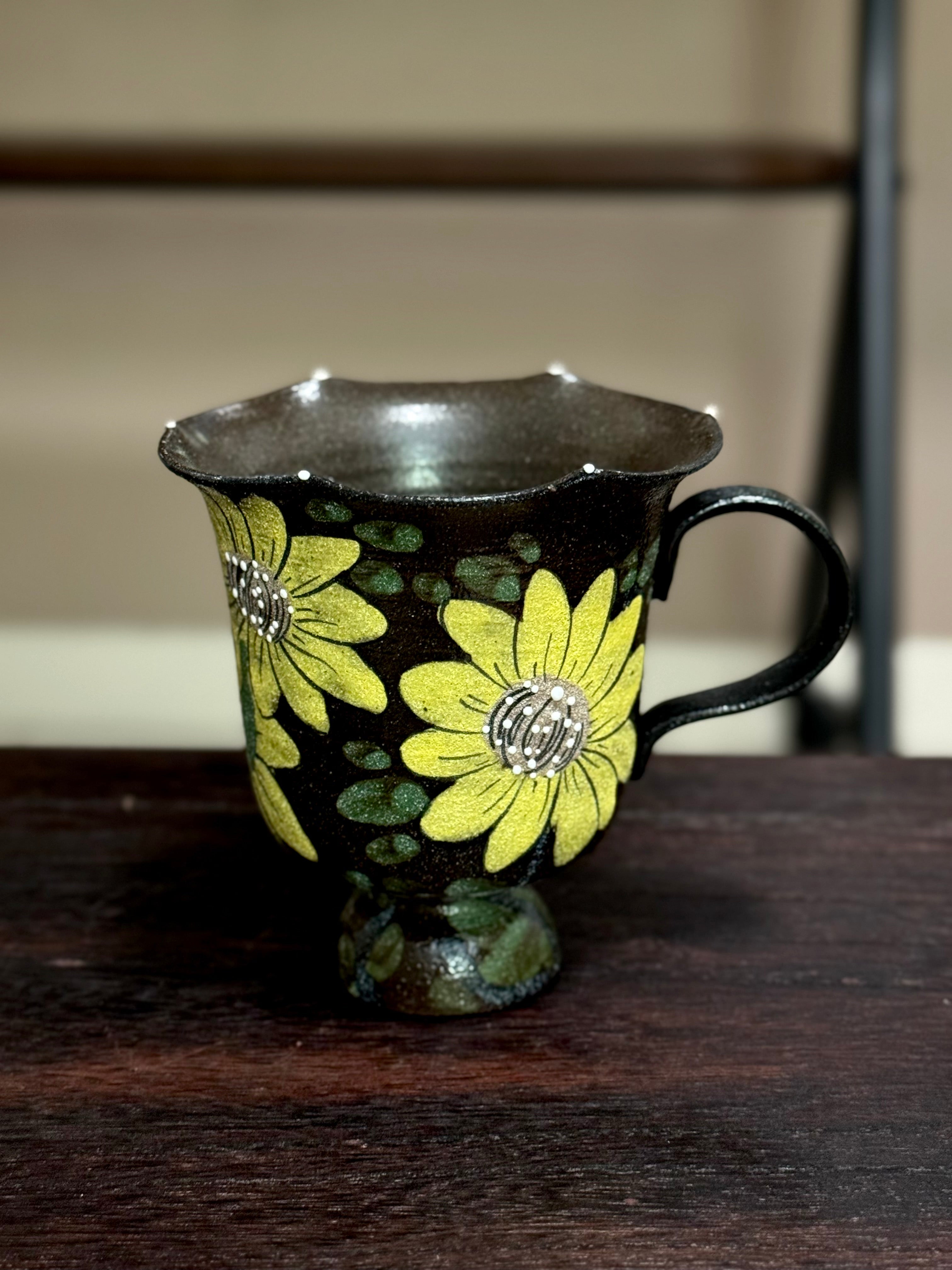 Vintage Oil Painting Yellow Sunflower Small Goblet