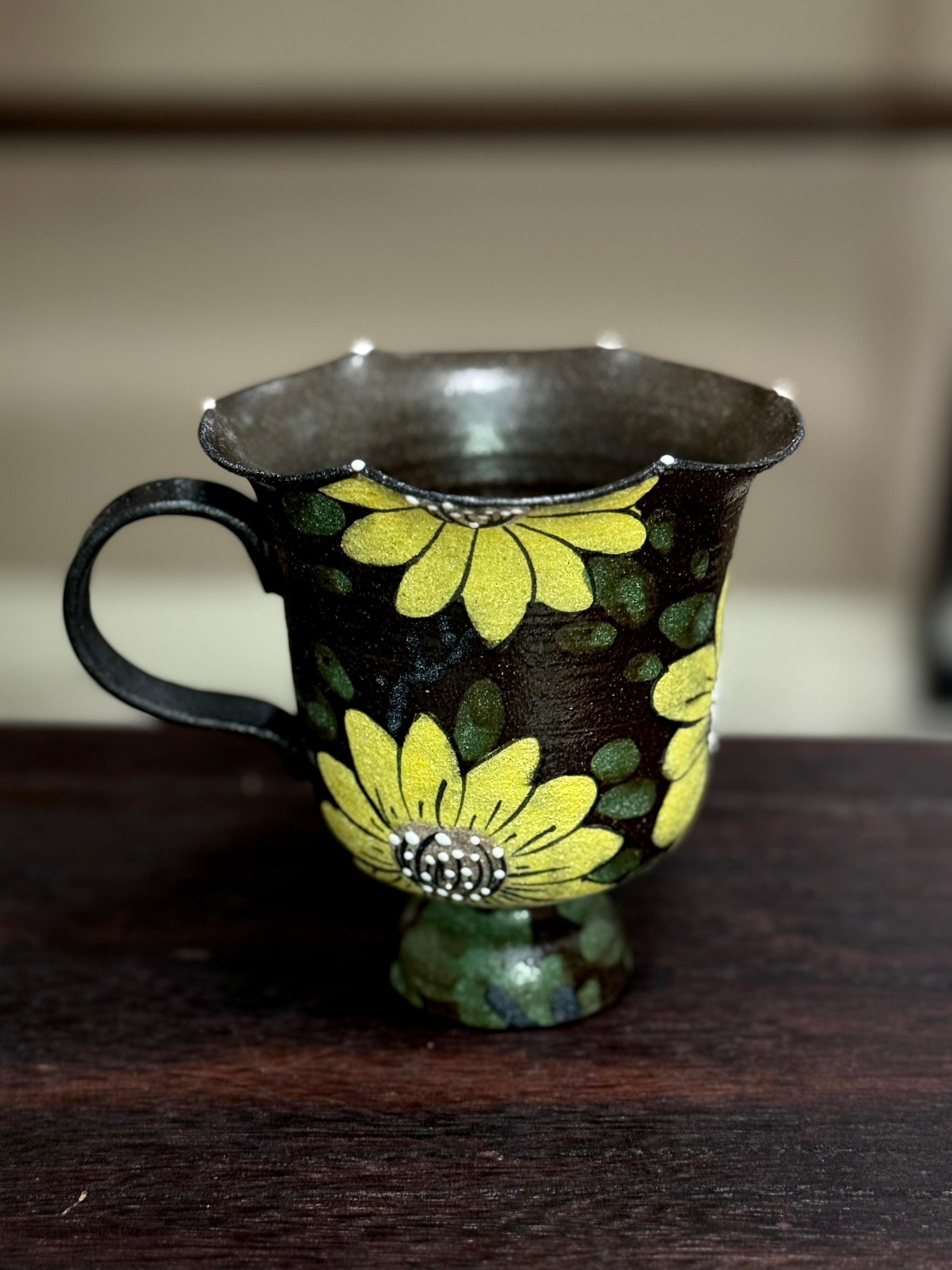 Vintage Oil Painting Yellow Sunflower Small Goblet