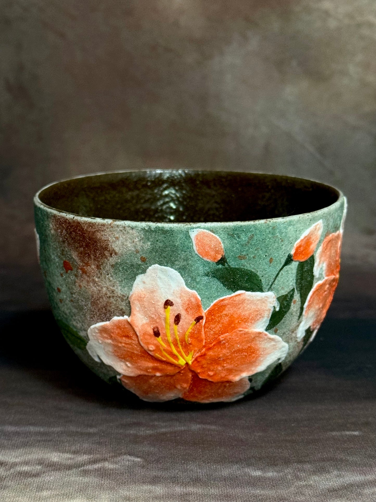 Mist Green & Orange Lily Egg Cup