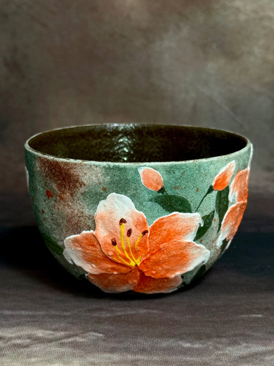 Mist Green & Orange Lily Egg Cup