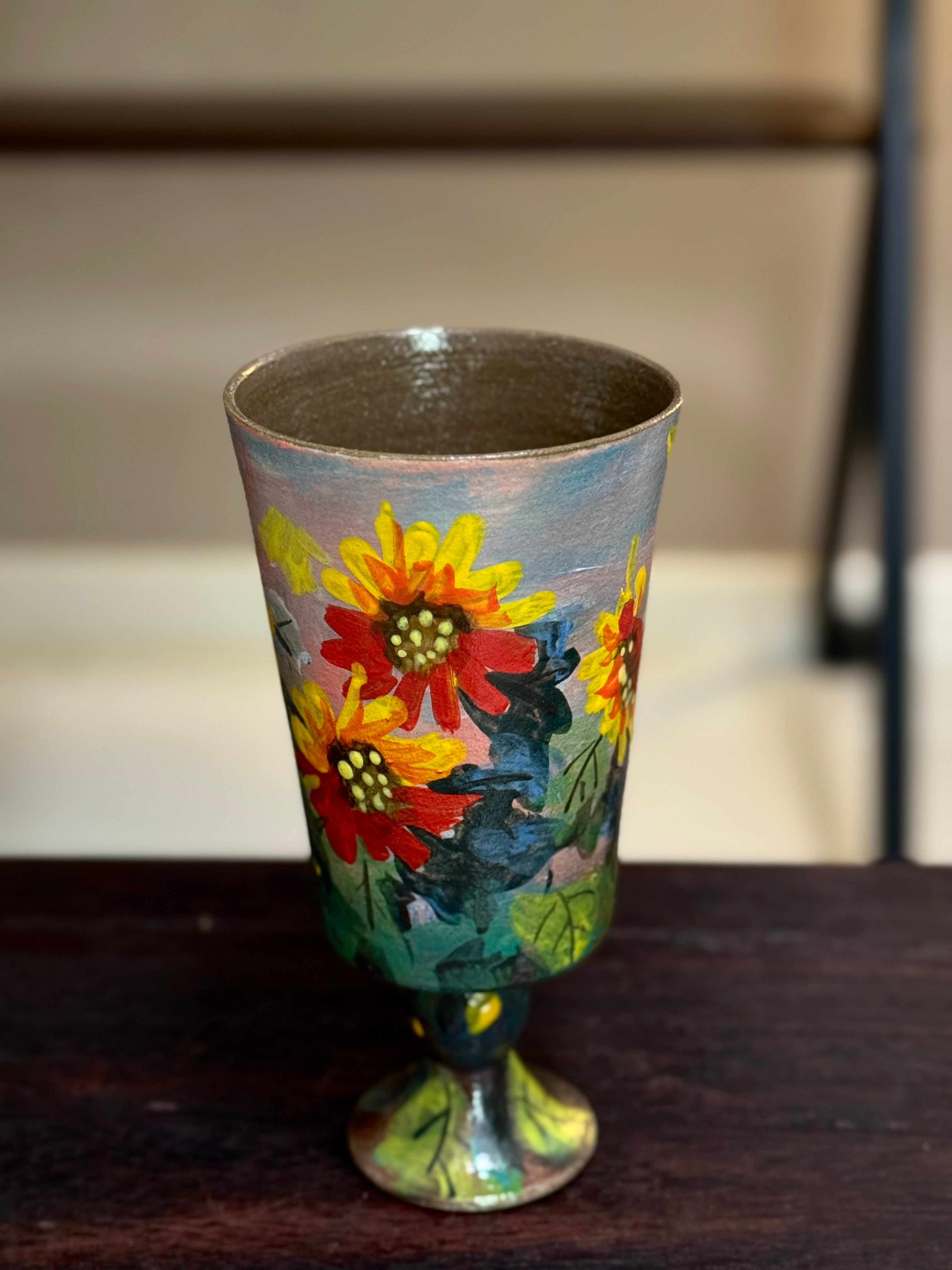 Vintage Oil Painting Style Sunflower Goblet