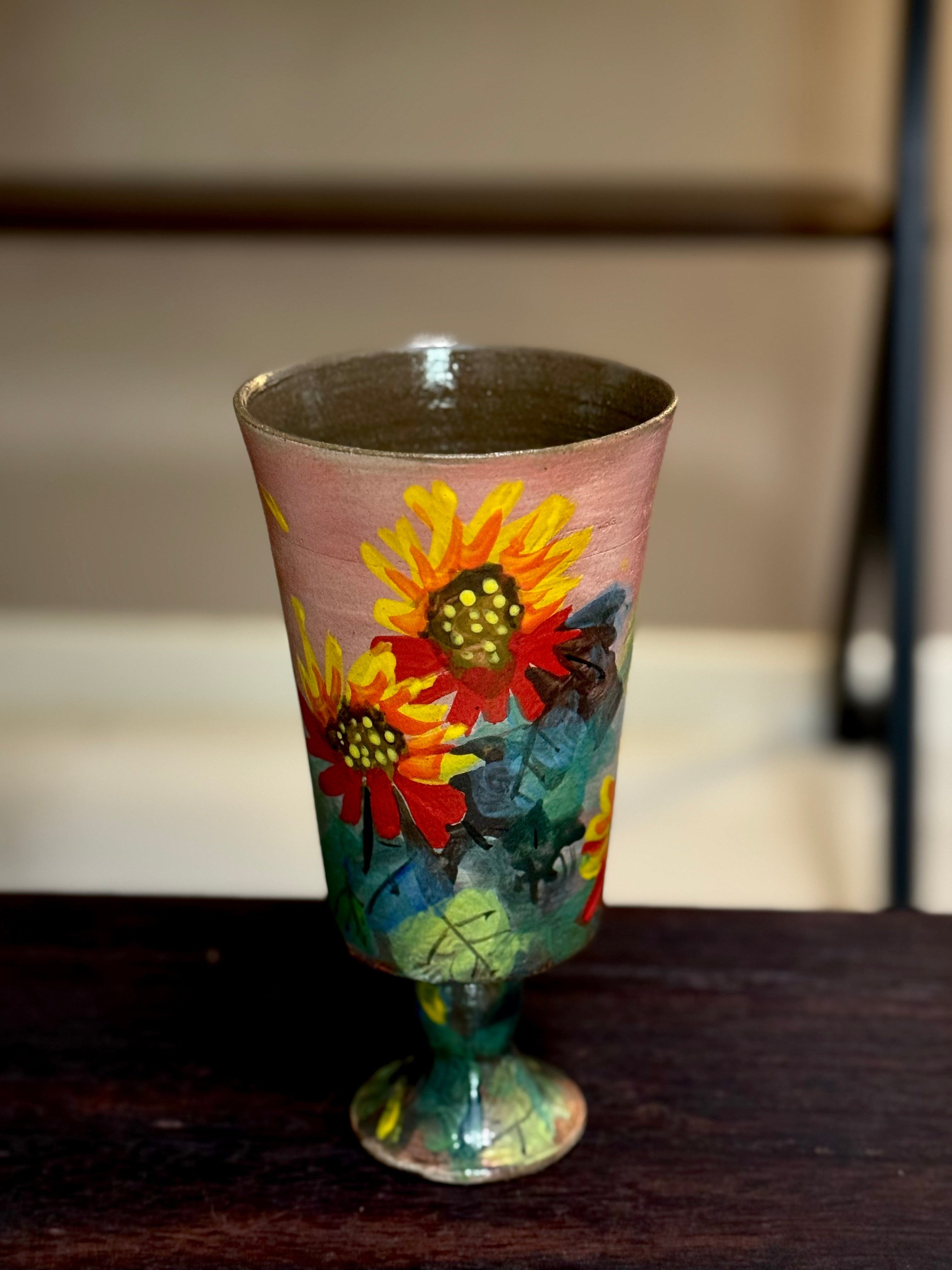Vintage Oil Painting Style Sunflower Goblet