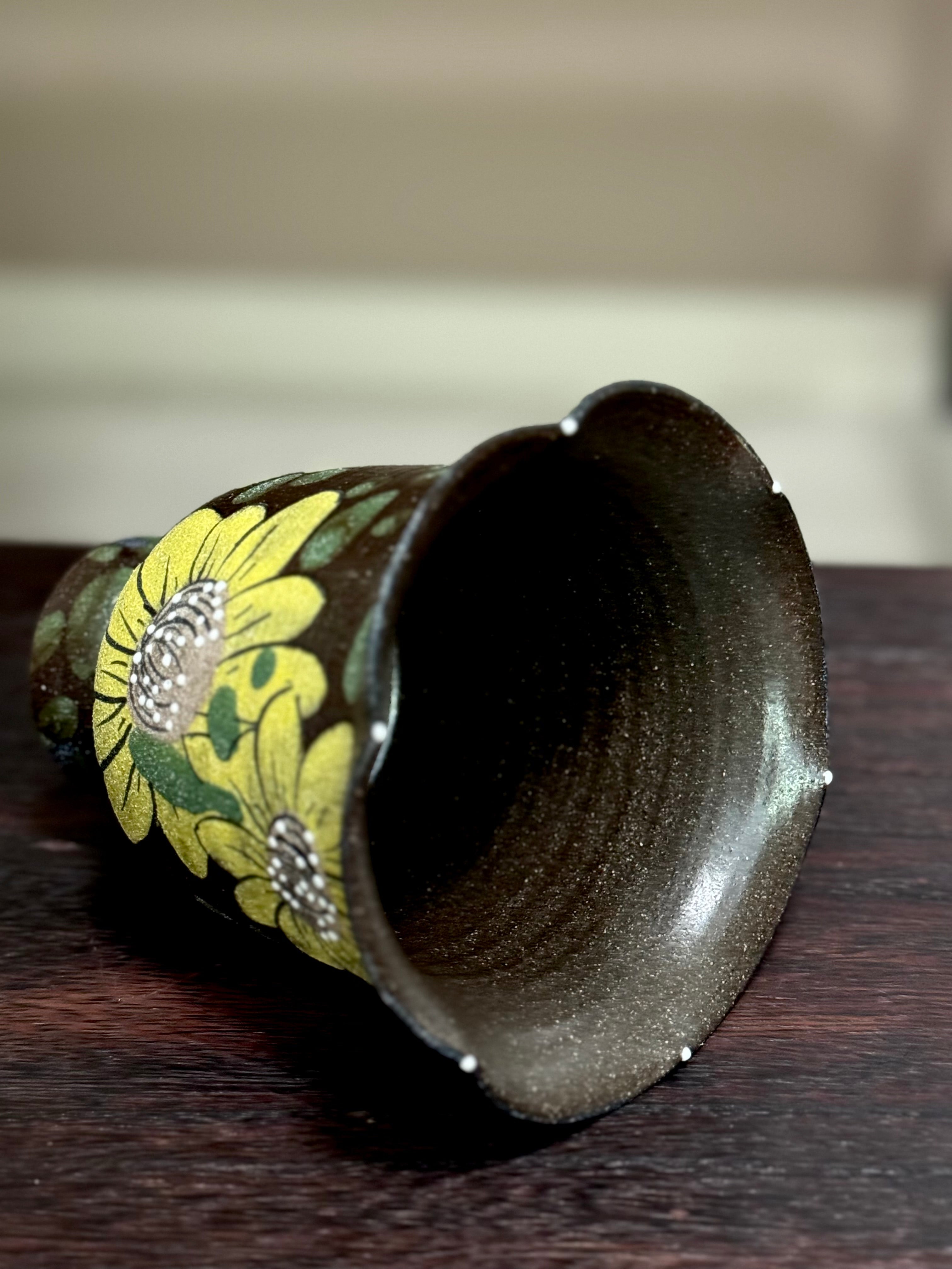 Vintage Oil Painting Yellow Sunflower Small Goblet