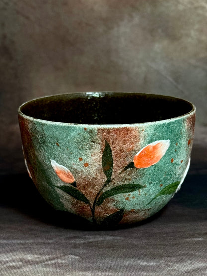 Mist Green & Orange Lily Egg Cup