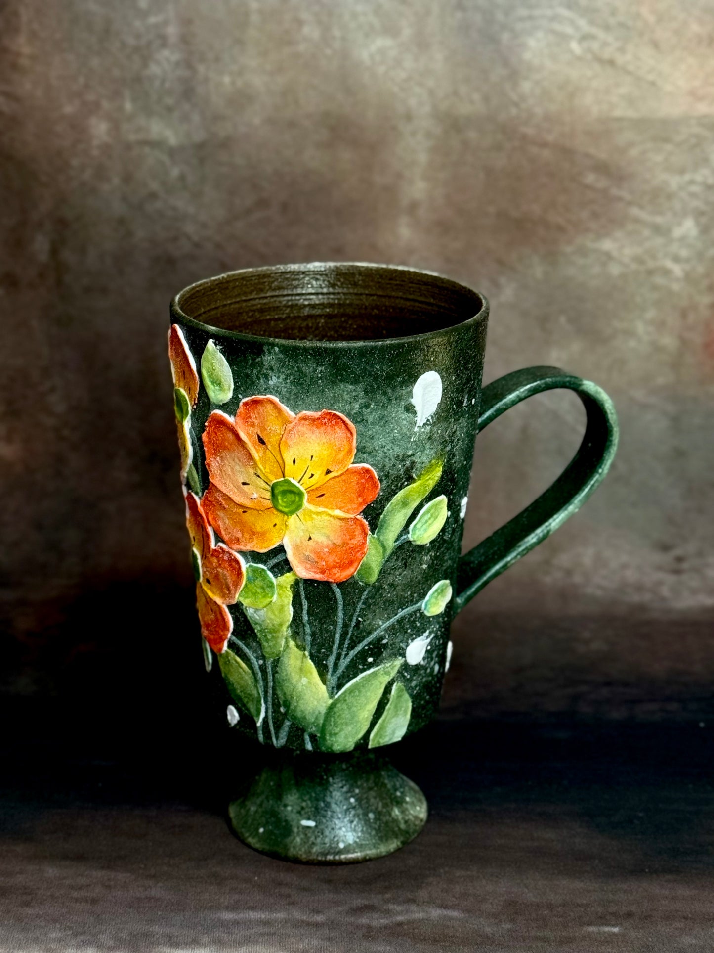 Olive Mist & Nasturtium Pedestal Mug