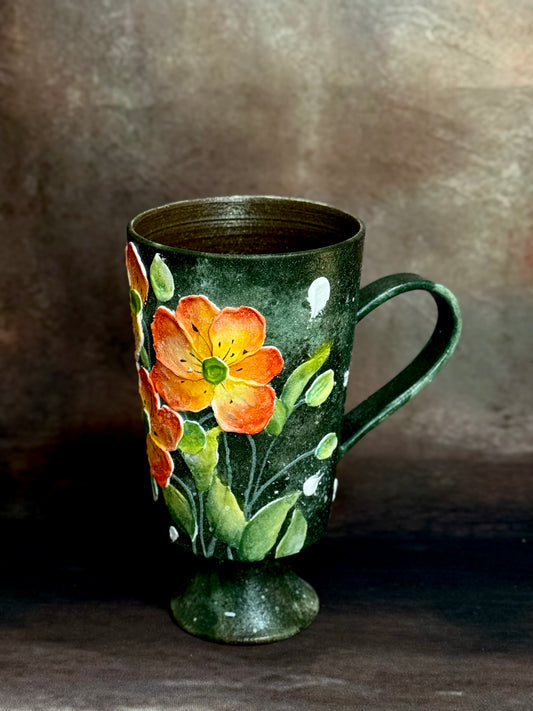 Olive Mist & Nasturtium Pedestal Mug