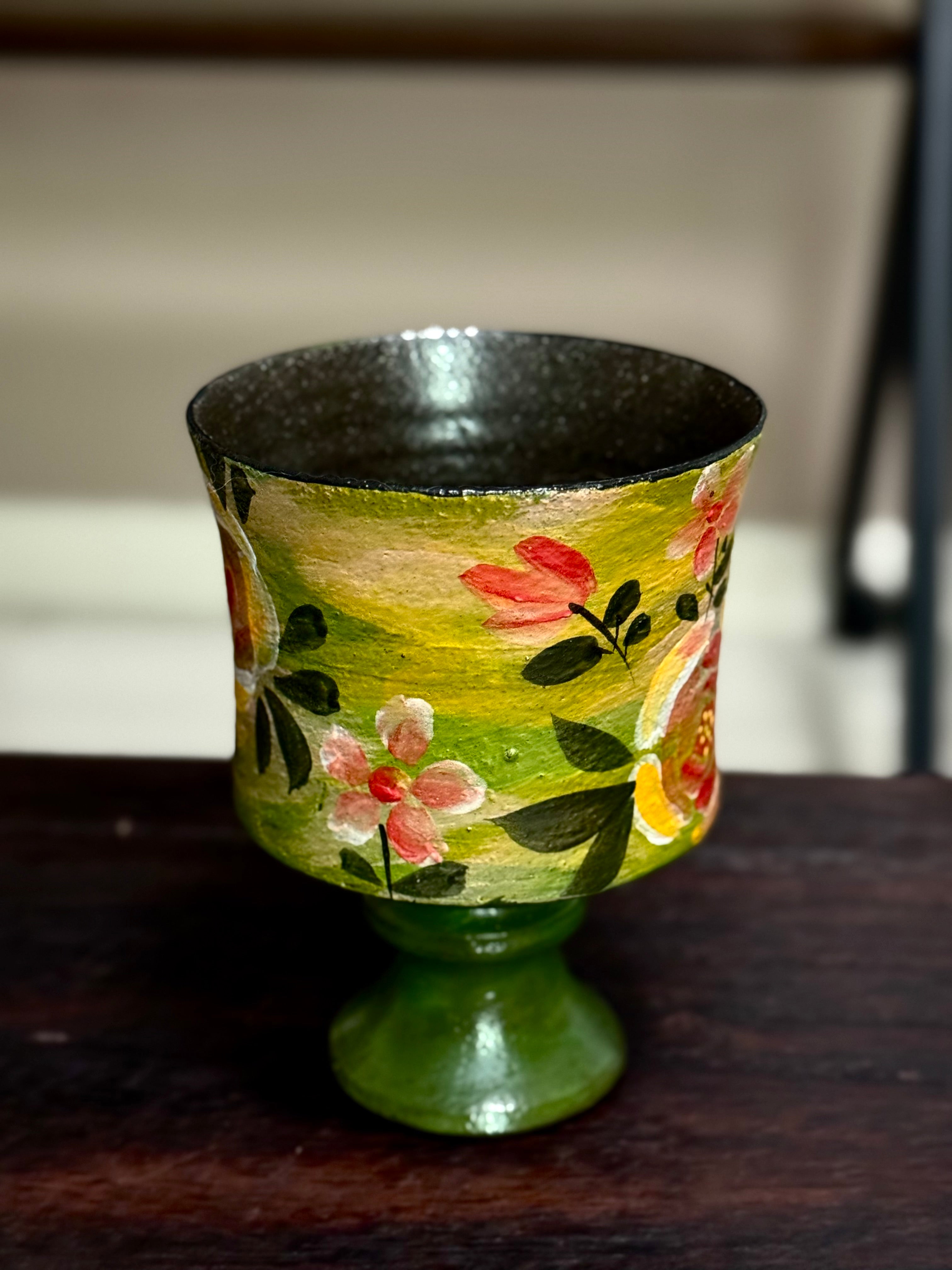 Vintage Oil Painting Green Rose Straight Small Goblet