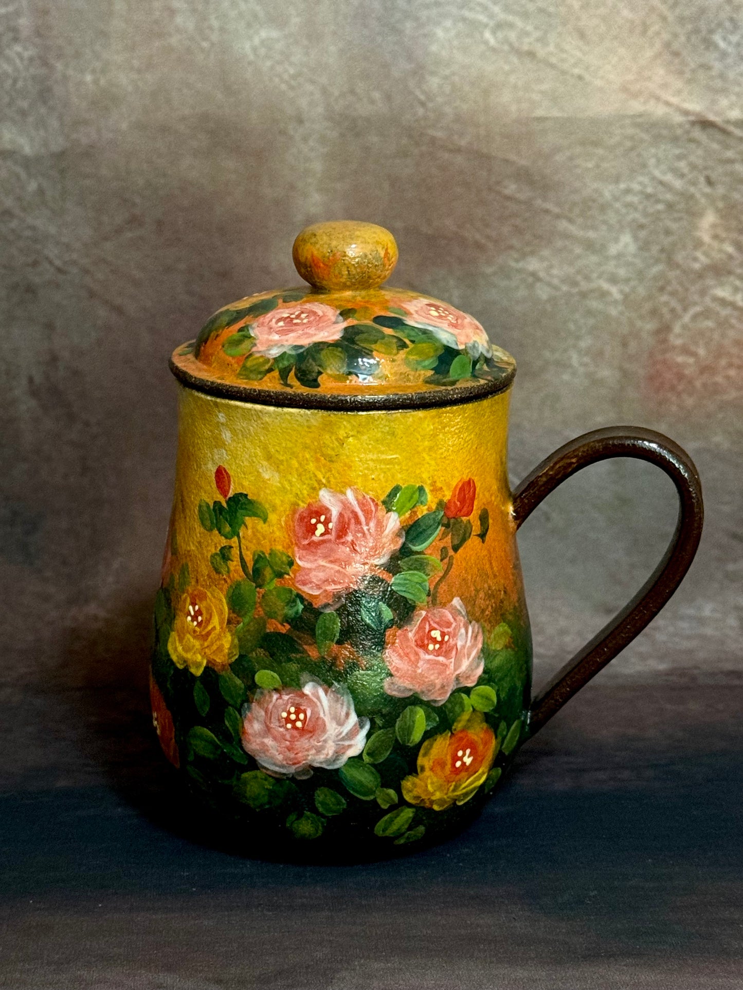 Evening Glow & Impressionist Rose Lidded Mug