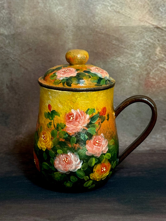 Evening Glow & Impressionist Rose Lidded Mug