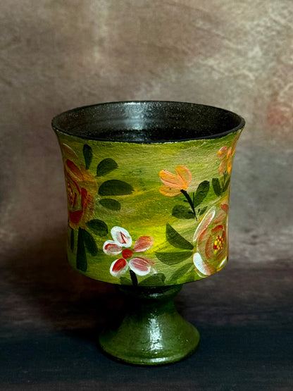Verdant Bloom & Vintage Brushstroke Straight Pedestal Cup