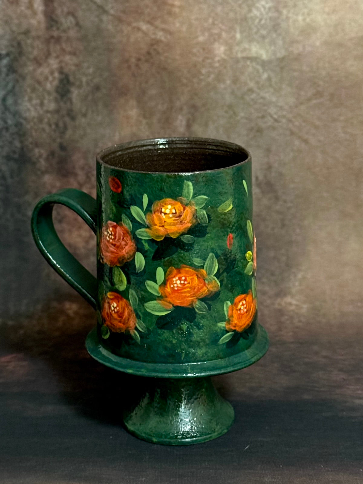 Forest Blaze Rose Ruffled Pedestal Mug