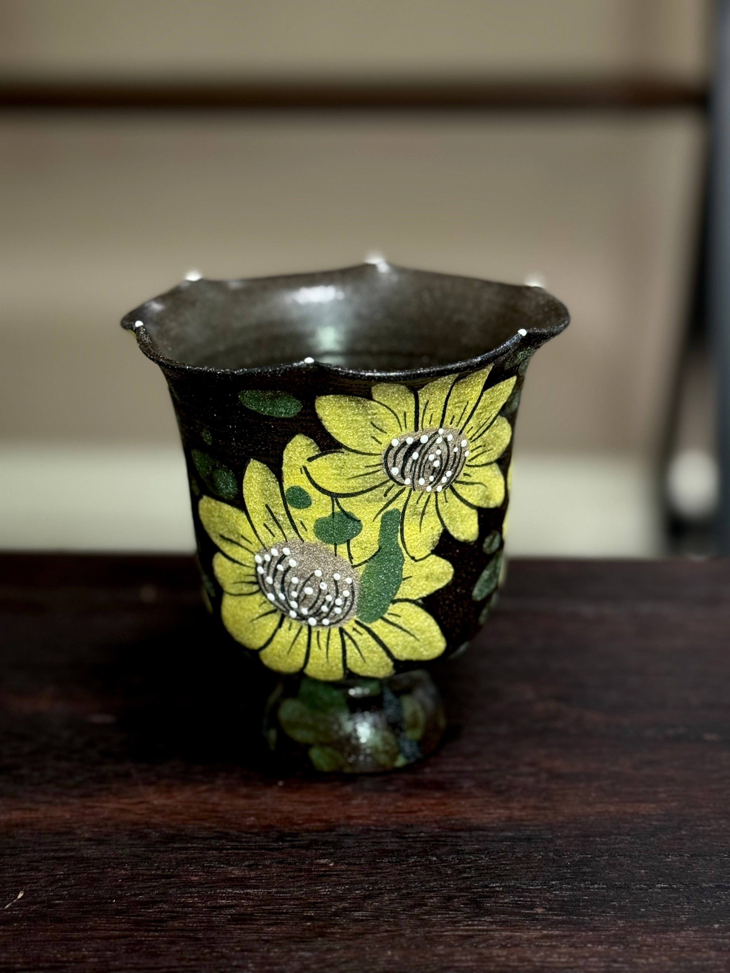 Vintage Oil Painting Yellow Sunflower Small Goblet