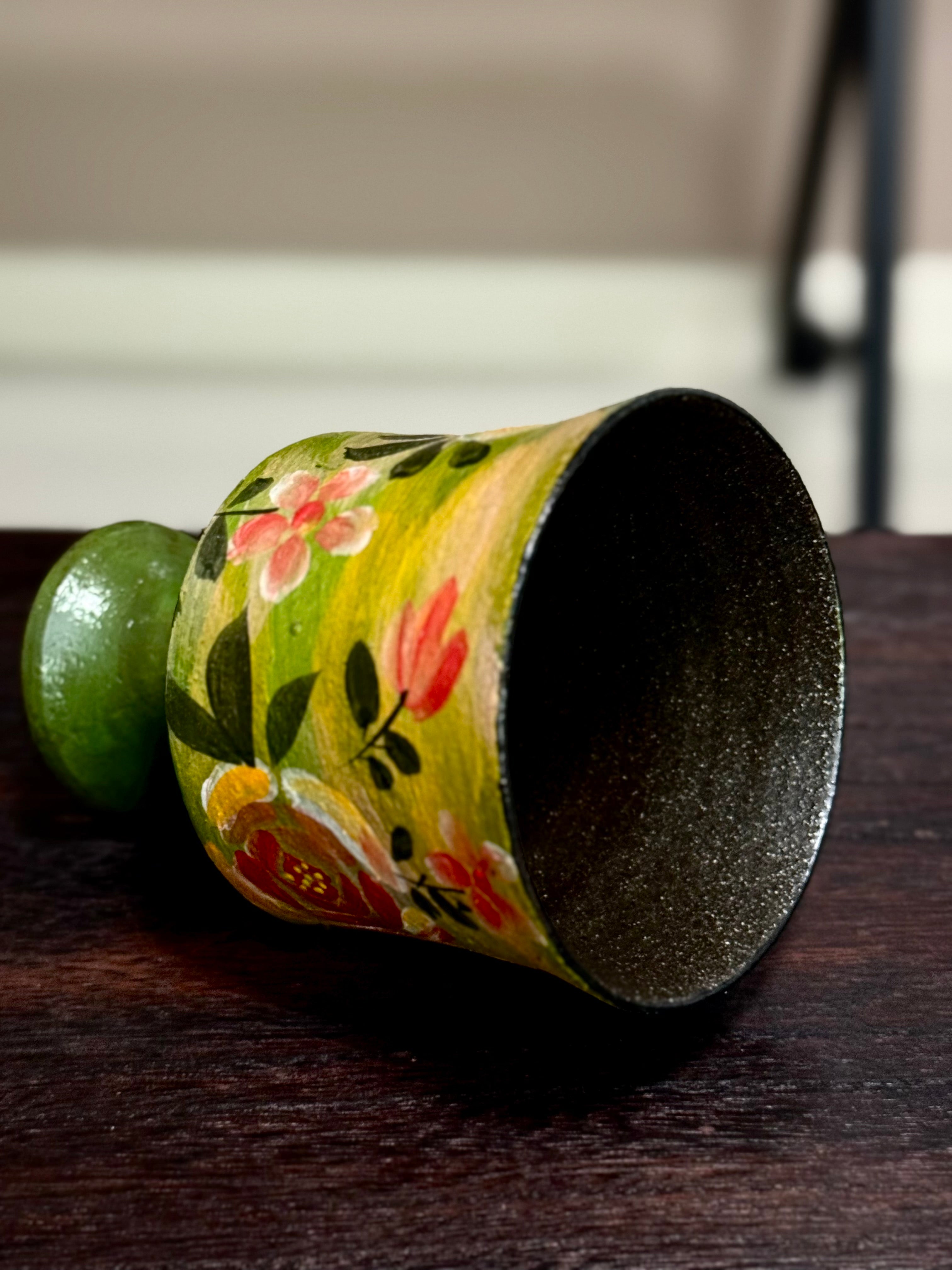 Vintage Oil Painting Green Rose Straight Small Goblet