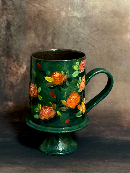 Forest Blaze Rose Ruffled Pedestal Mug