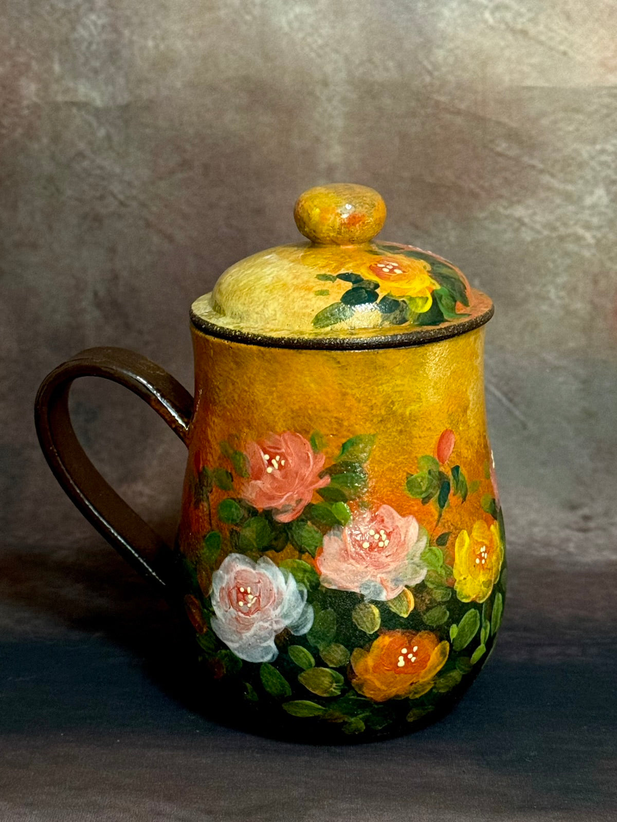 Evening Glow & Impressionist Rose Lidded Mug