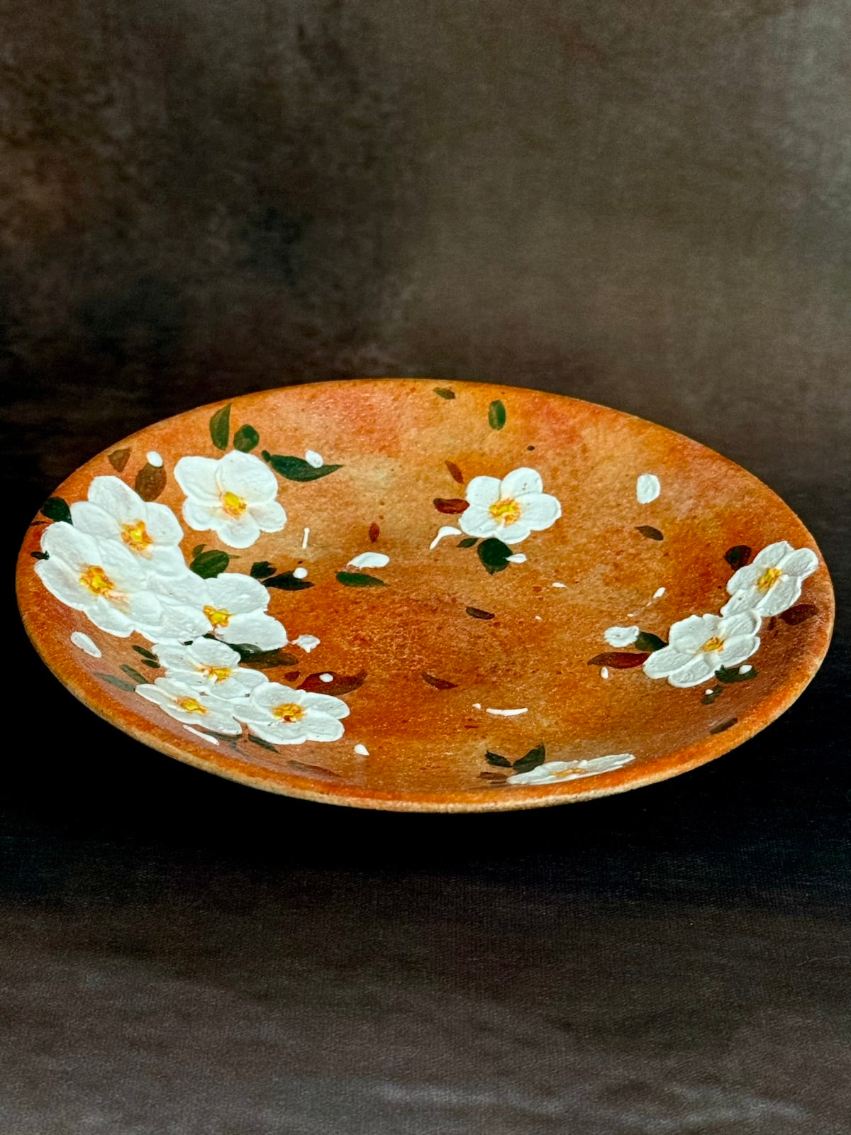 Autumn Glow White Cherry Blossom Handheld Plate